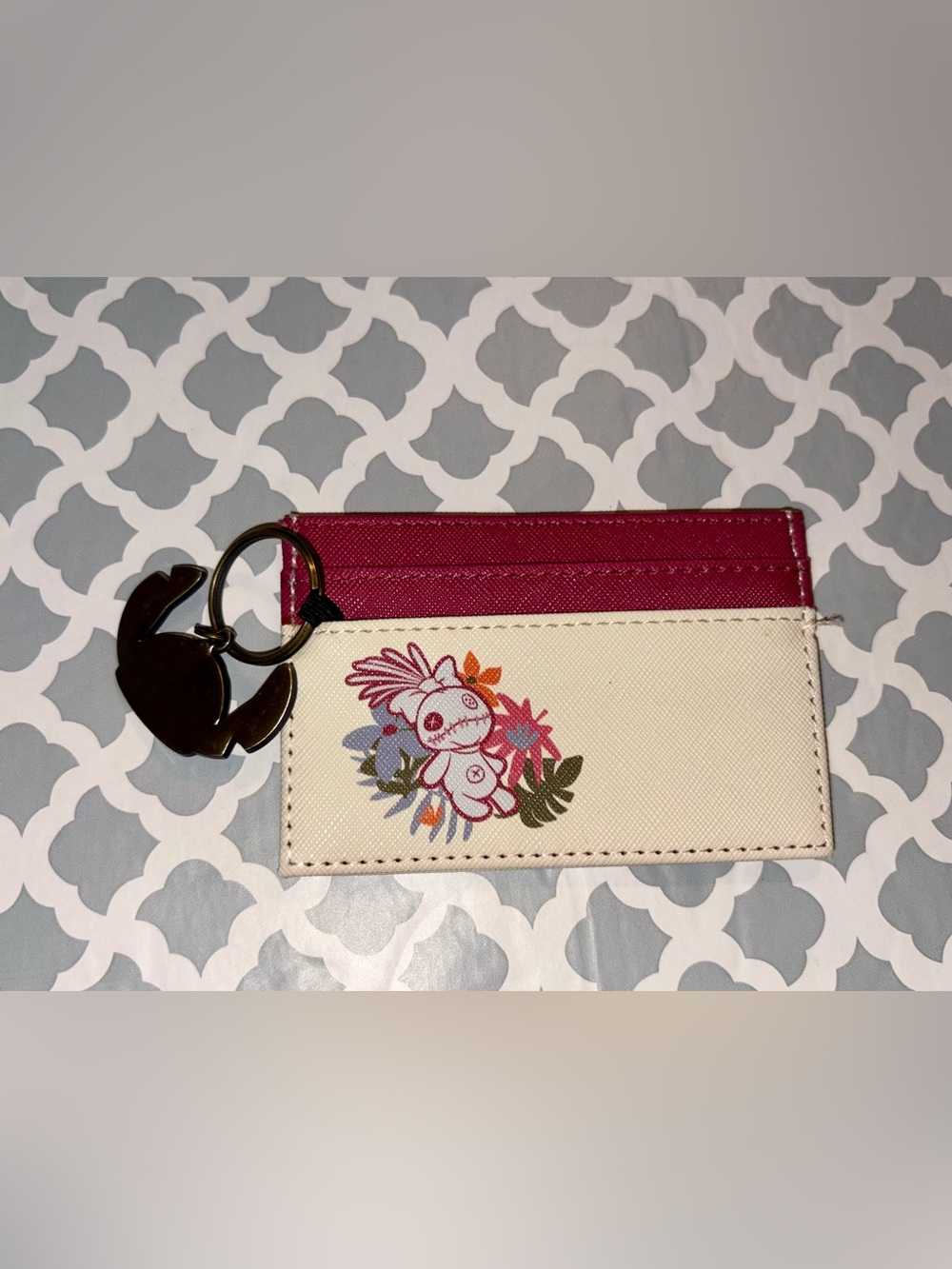 Disney Pink and Cream Floral Axolotl Card Holder with Key Ring